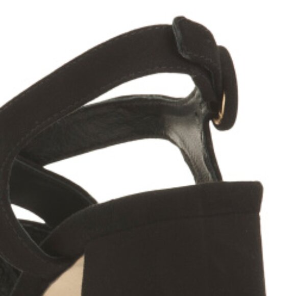 NEW LARROUDE Made In Brazil Suede Bee Heeled Slingback Sandals black 252 - Picture 5 of 7